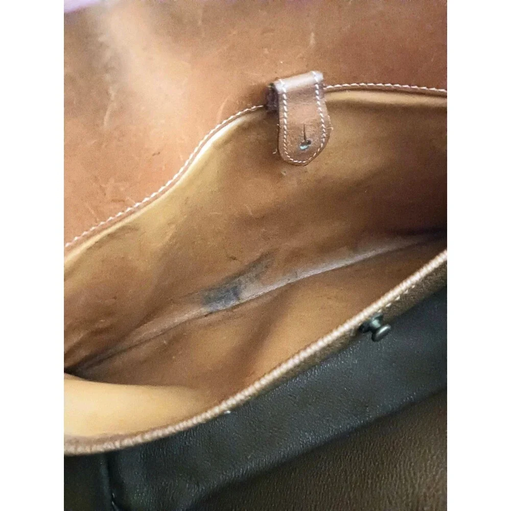 VTG Dooney & Bourke Satchel Tan All Weather Pebbled Leather Brown Leather Trim